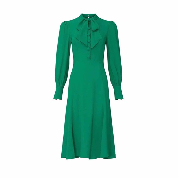 lk bennett green dress LK Bennett Hermia Split-Sleeve Empire Midi Dress
